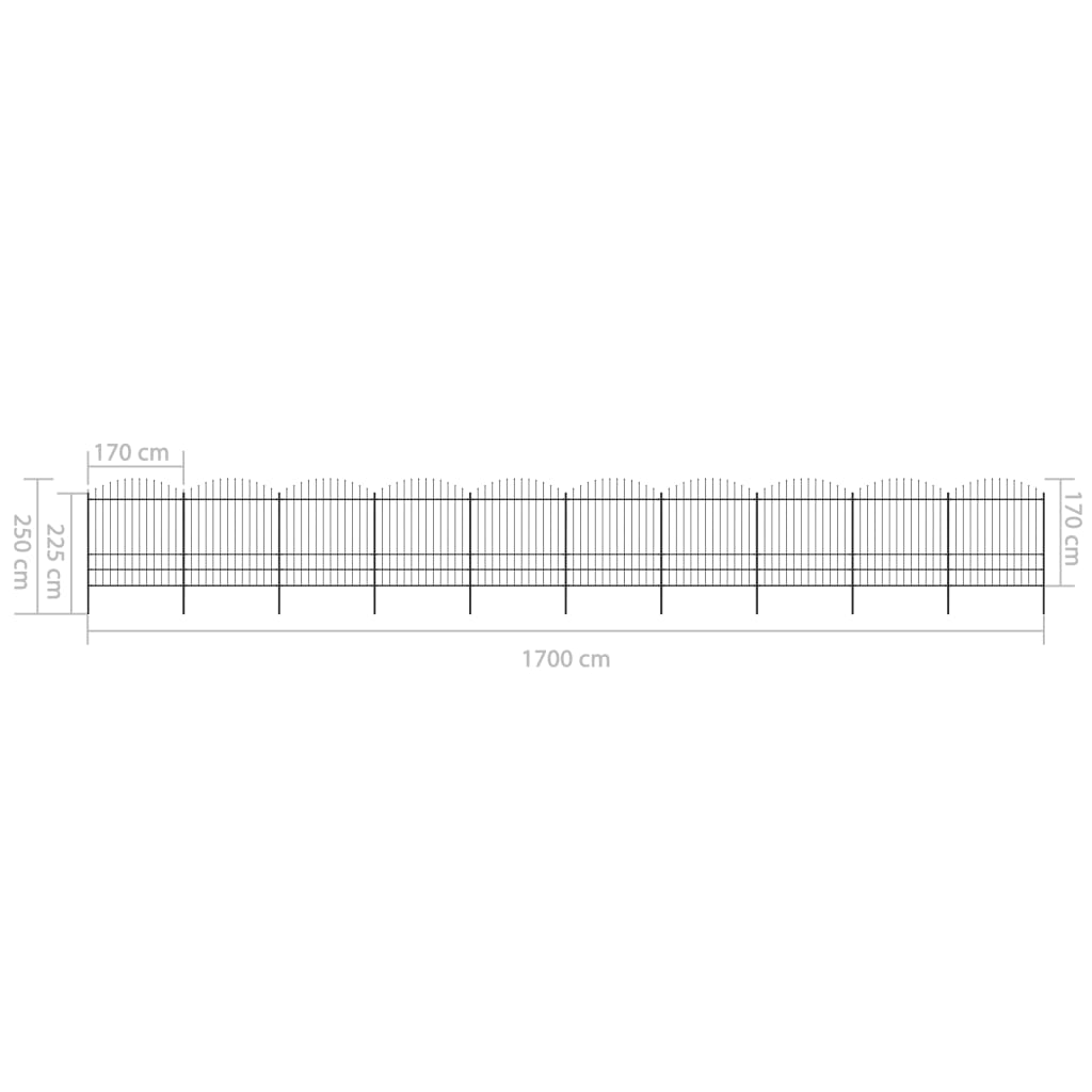 vidaXL Градинска ограда с връх пика, стомана, (1,75-2)x1,7 м, черна