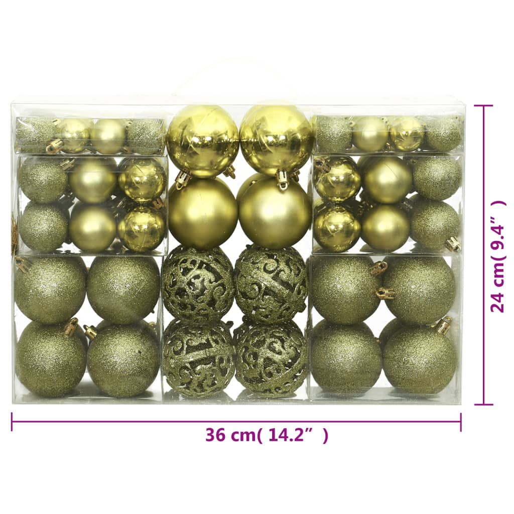 vidaXL Коледни топки, 100 бр, светлозелени, 3 / 4 / 6 см