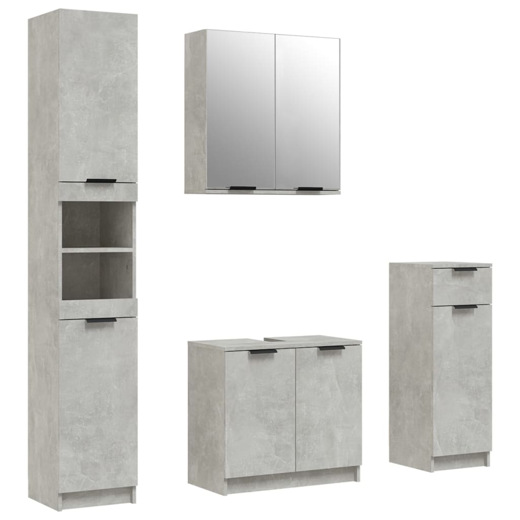 vidaXL Комплект шкафове за баня от 4 части бетонно сив инженерно дърво