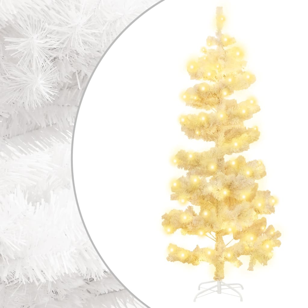 vidaXL Усукана осветена коледна елха със стойка, бяла, 150 см, PVC