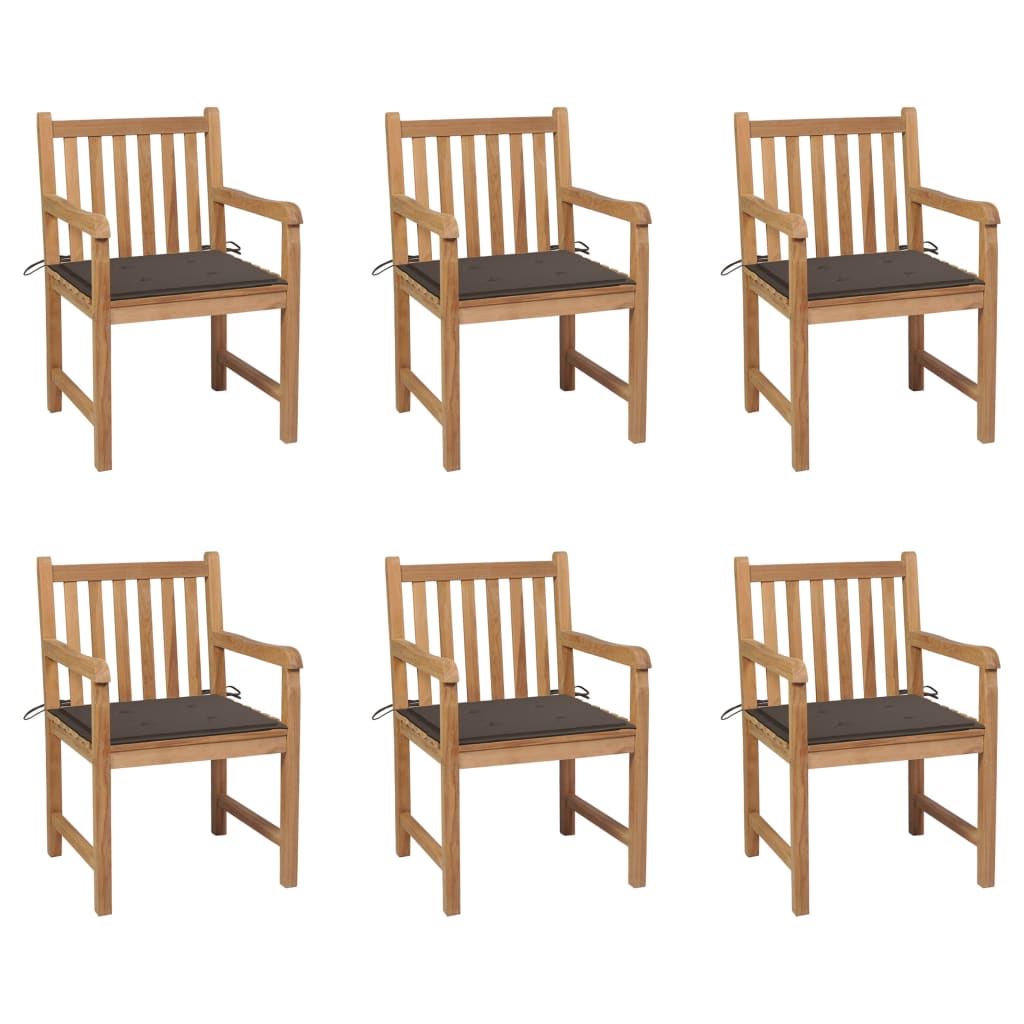 vidaXL Градински столове 6 бр с възглавници таупе тиково дърво масив