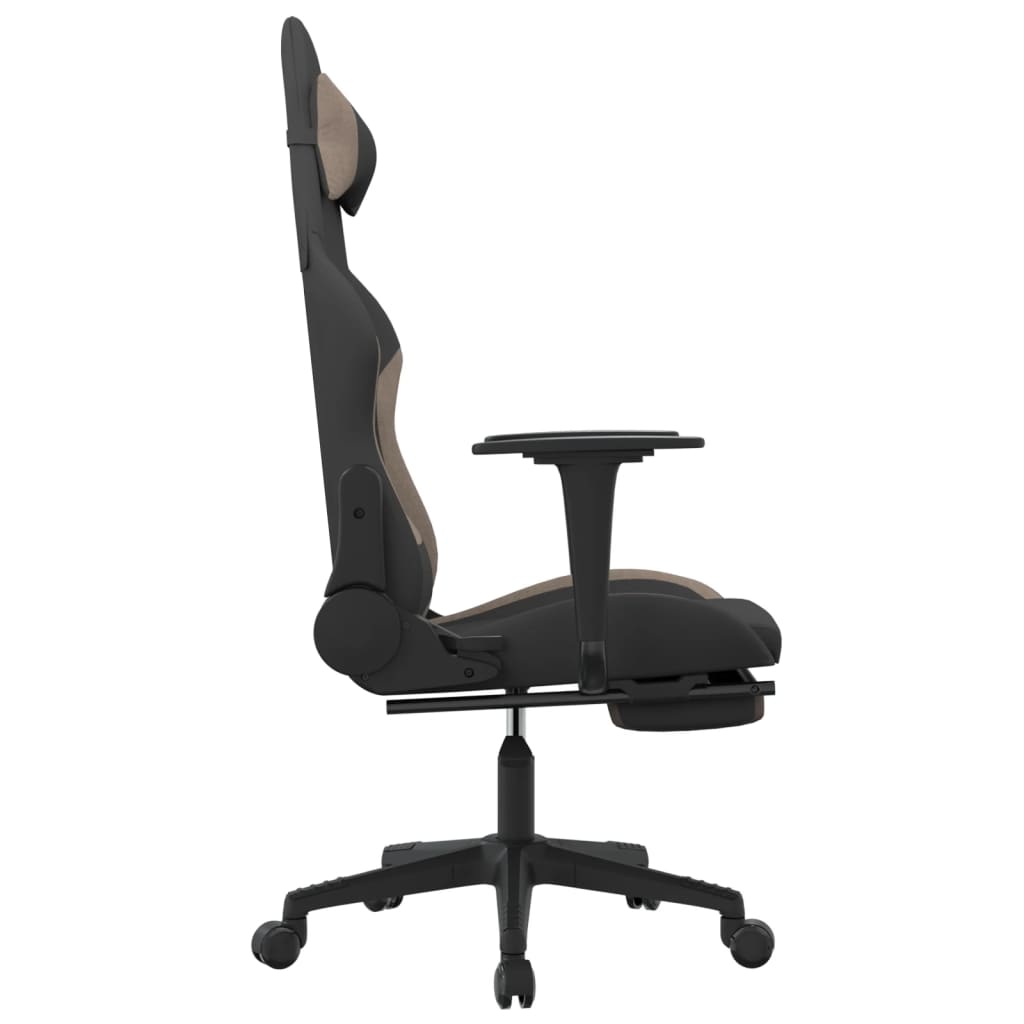 vidaXL Масажен гейминг стол с опора за крака черно и таупе плат