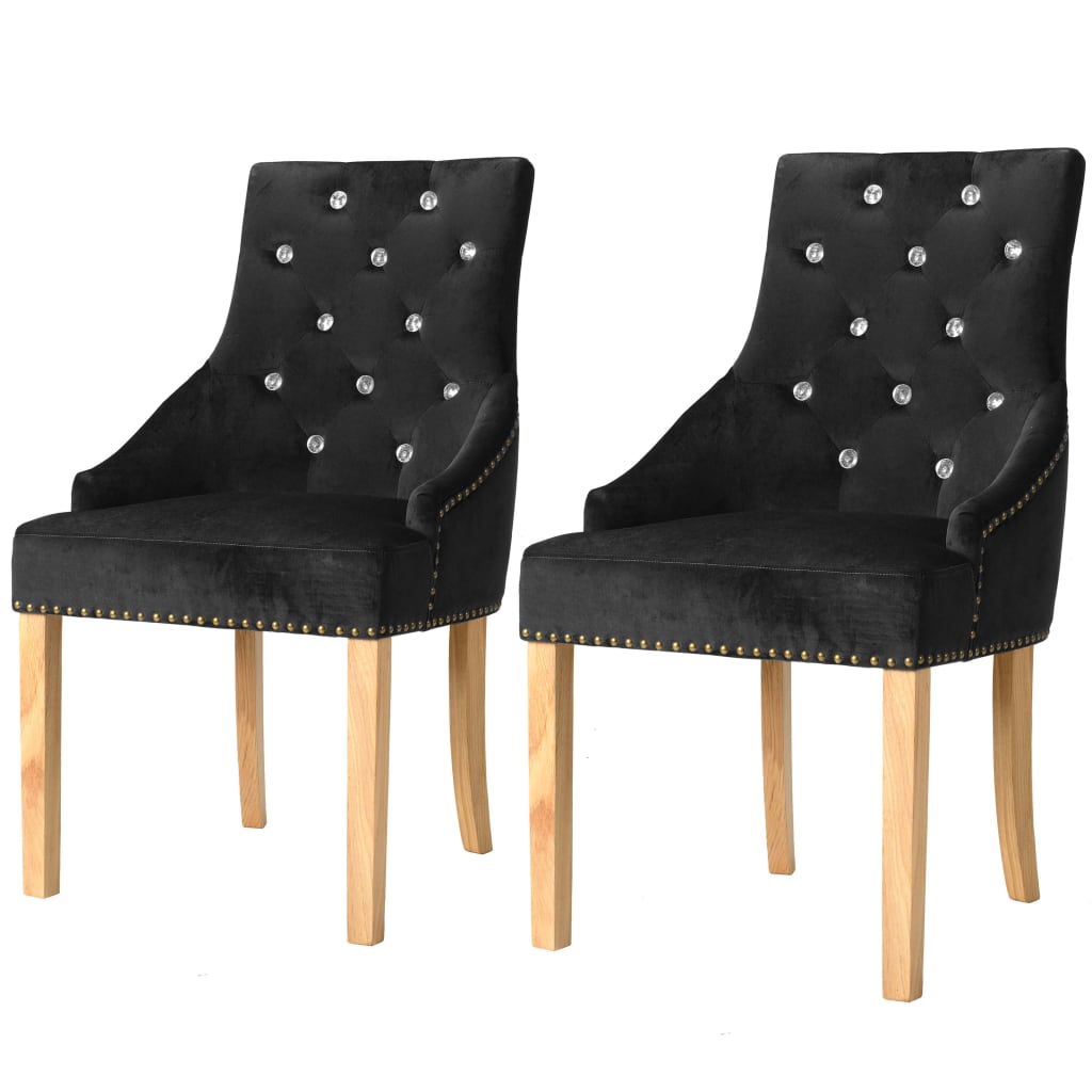 vidaXL Трапезни столове, 2 бр, черни, дъб масив и кадифе