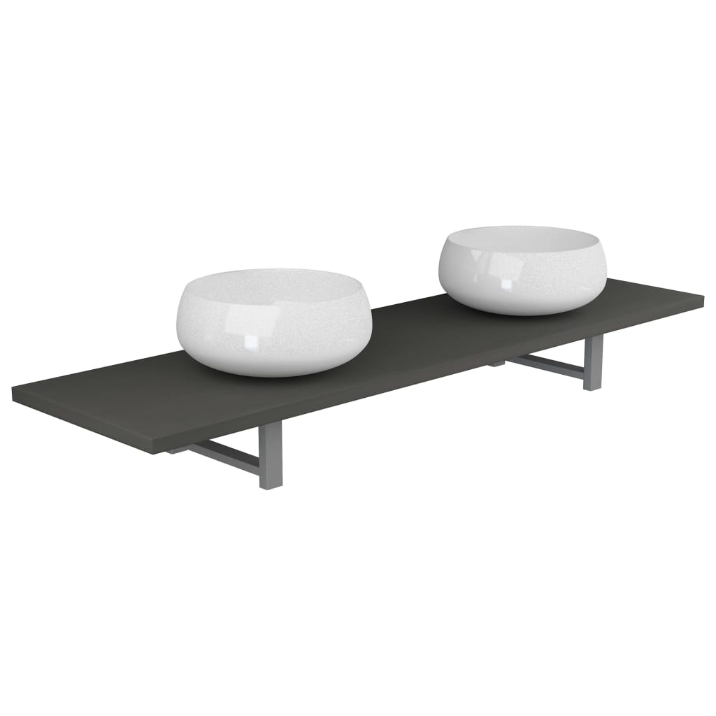 vidaXL Комплект мебели за баня от три части, керамика, черен