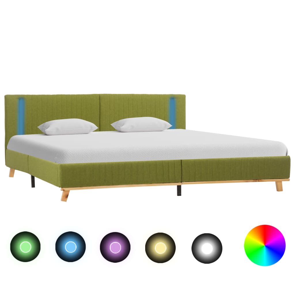vidaXL Рамка за легло с LED, зелена, текстил, 180x200 см