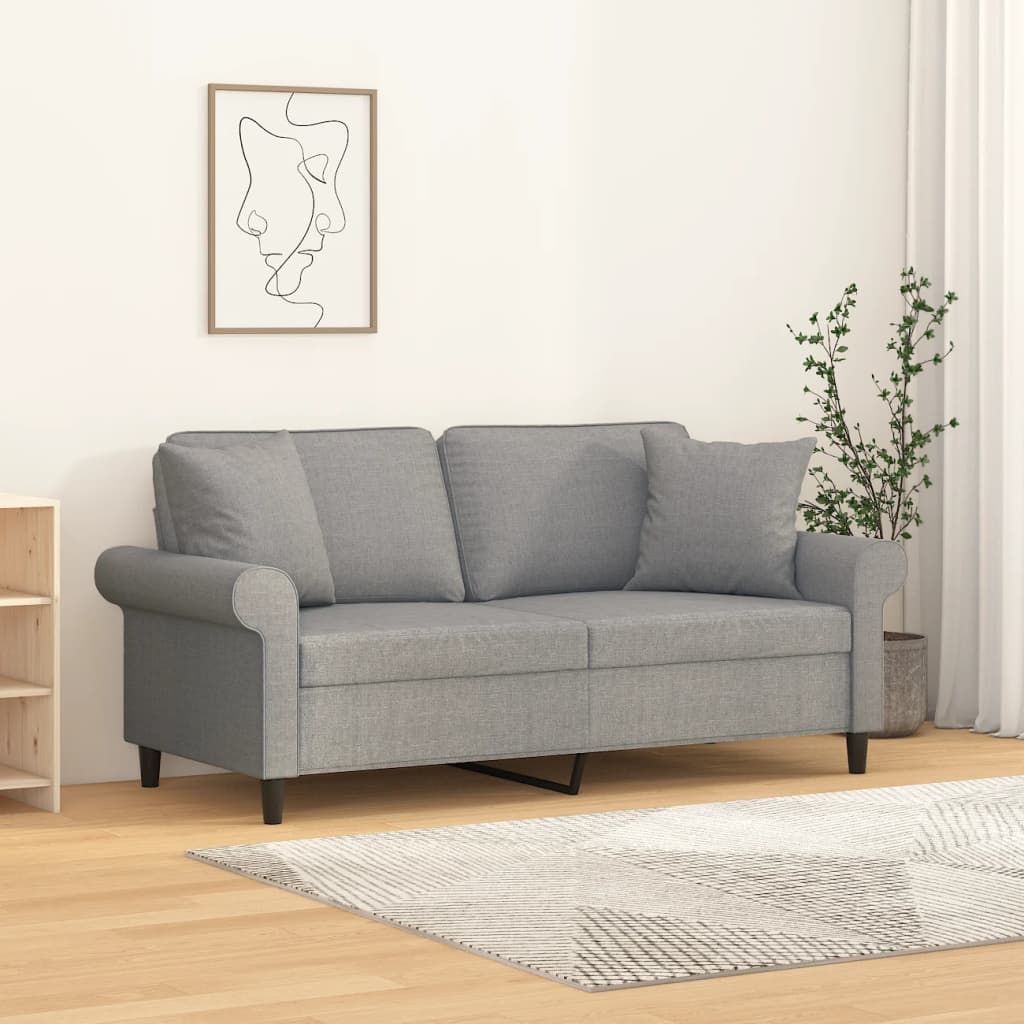 vidaXL 2-местен диван с възглавници, светлосив, 140 см, текстил