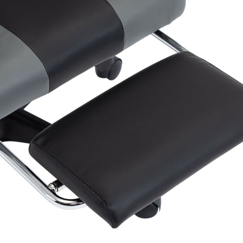 vidaXL Геймърски стол с подложка за крака сиво/черно изкуствена кожа