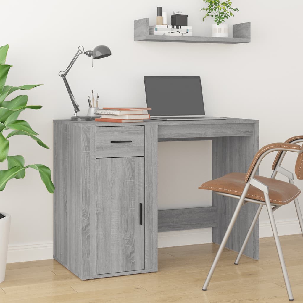 vidaXL Бюро със страничен шкаф, сив сонома, инженерно дърво