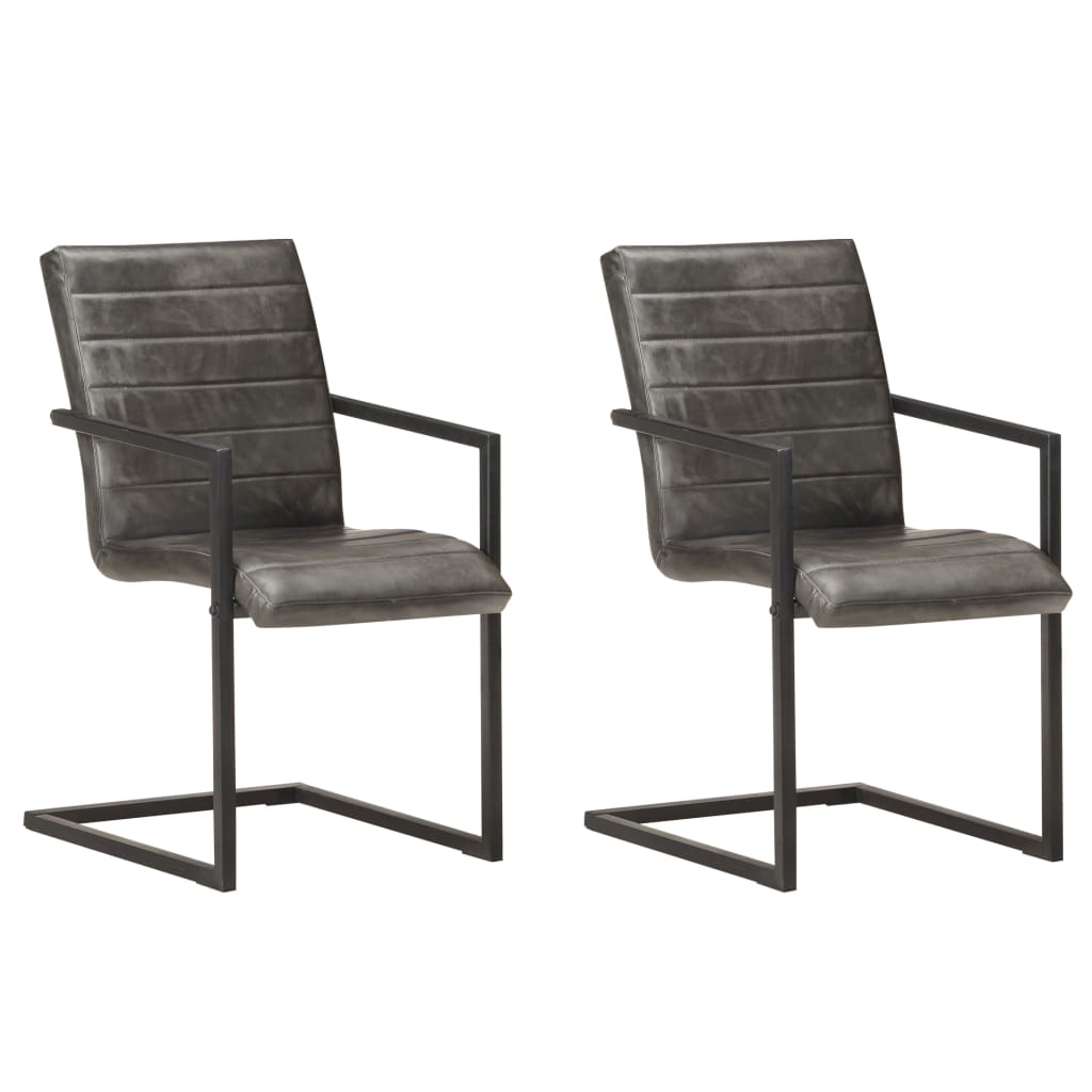 vidaXL Конзолни трапезни столове, 2 бр, сиви, естествена кожа