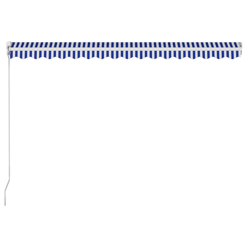 vidaXL Ръчно прибиращ се сенник, 400x300 см, синьо и бяло