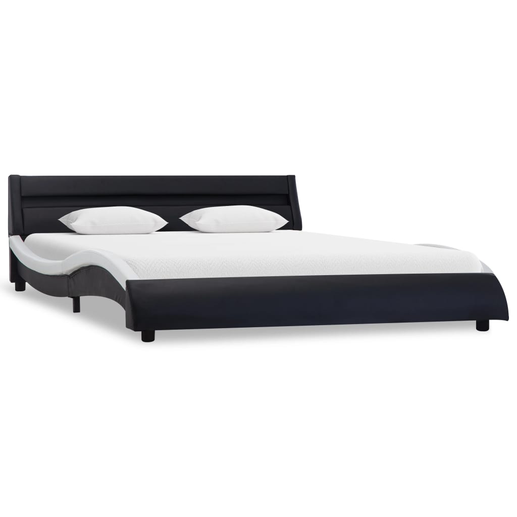 vidaXL Рамка за легло с LED, черно и бяло, изкуствена кожа, 160x200 cм