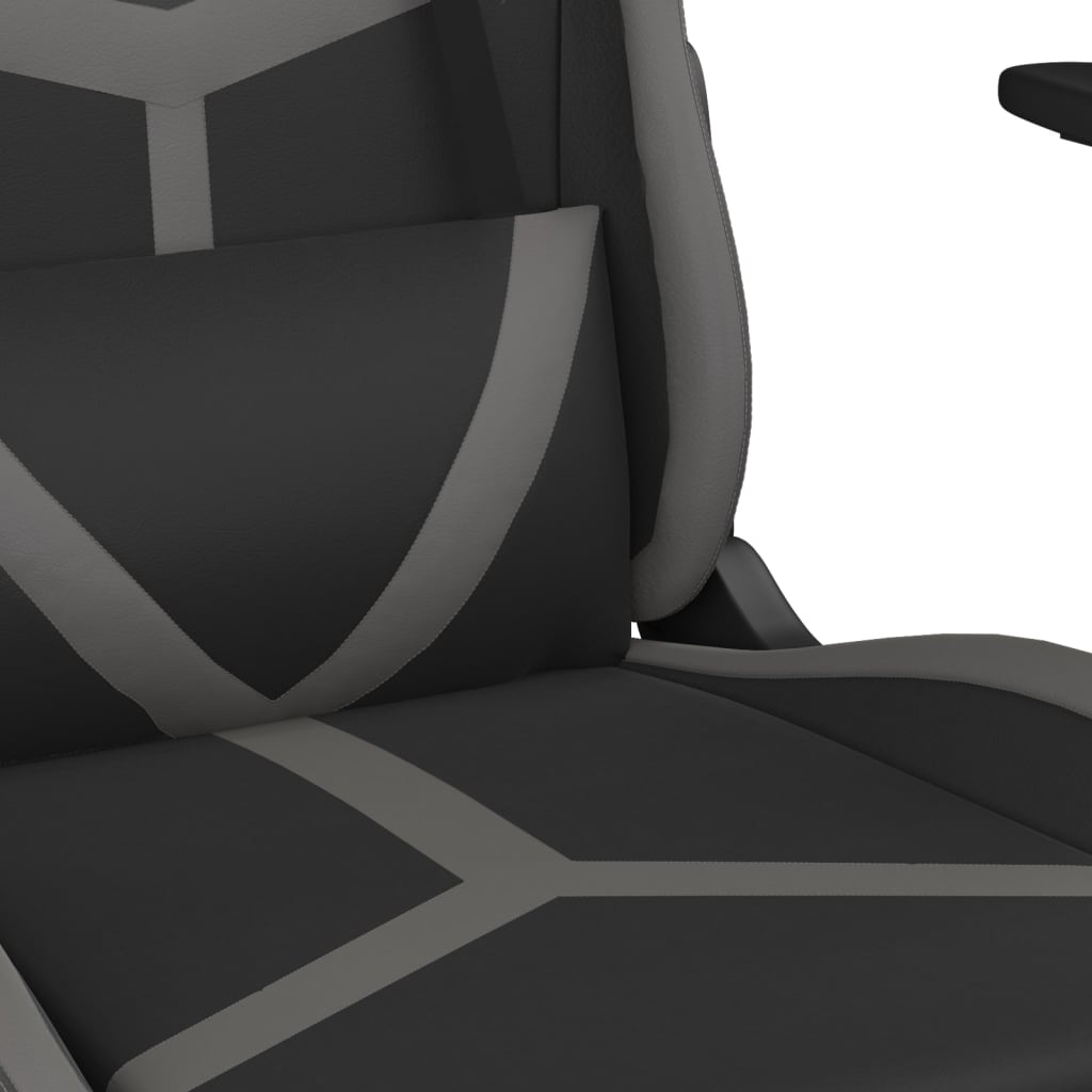 vidaXL Масажен гейминг стол с подложка черно и cиво изкуствена кожа