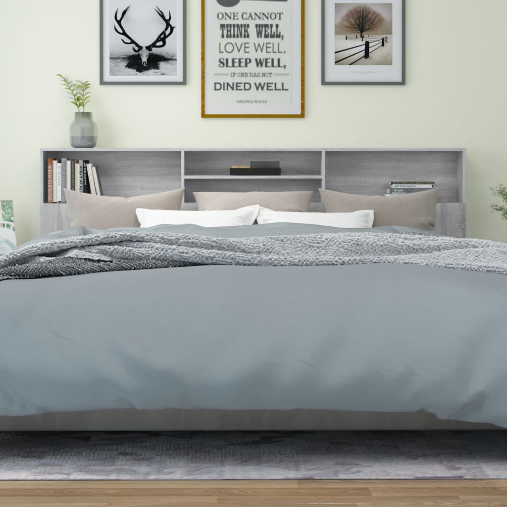 vidaXL Табла за легло тип шкаф, сив сонома, 220x19x103,5 см