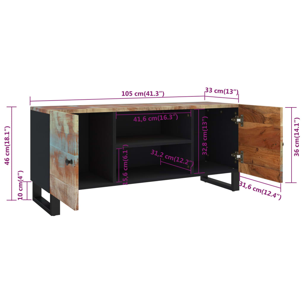 vidaXL ТВ шкаф, 105x33x46 см, регенерирано дърво масив