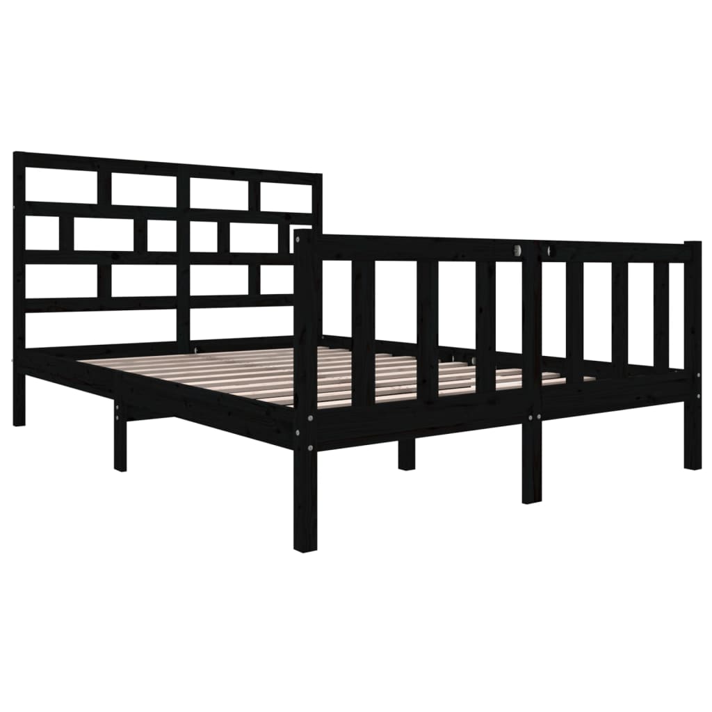 vidaXL Рамка за легло, черна, бор масив, 150x200 cм, King Size