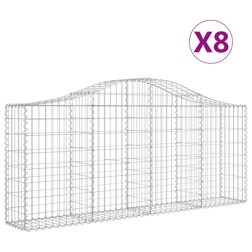 vidaXL Габионни кошници арка 8 бр 200x30x80/100 см поцинковано желязо