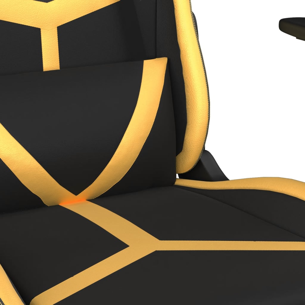 vidaXL Масажен гейминг стол черно/златисто изкуствена кожа