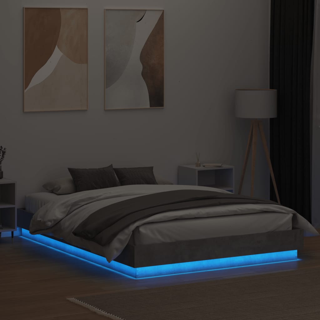 vidaXL Рамка за легло с LED осветление, бетонно сива, 120x200 см
