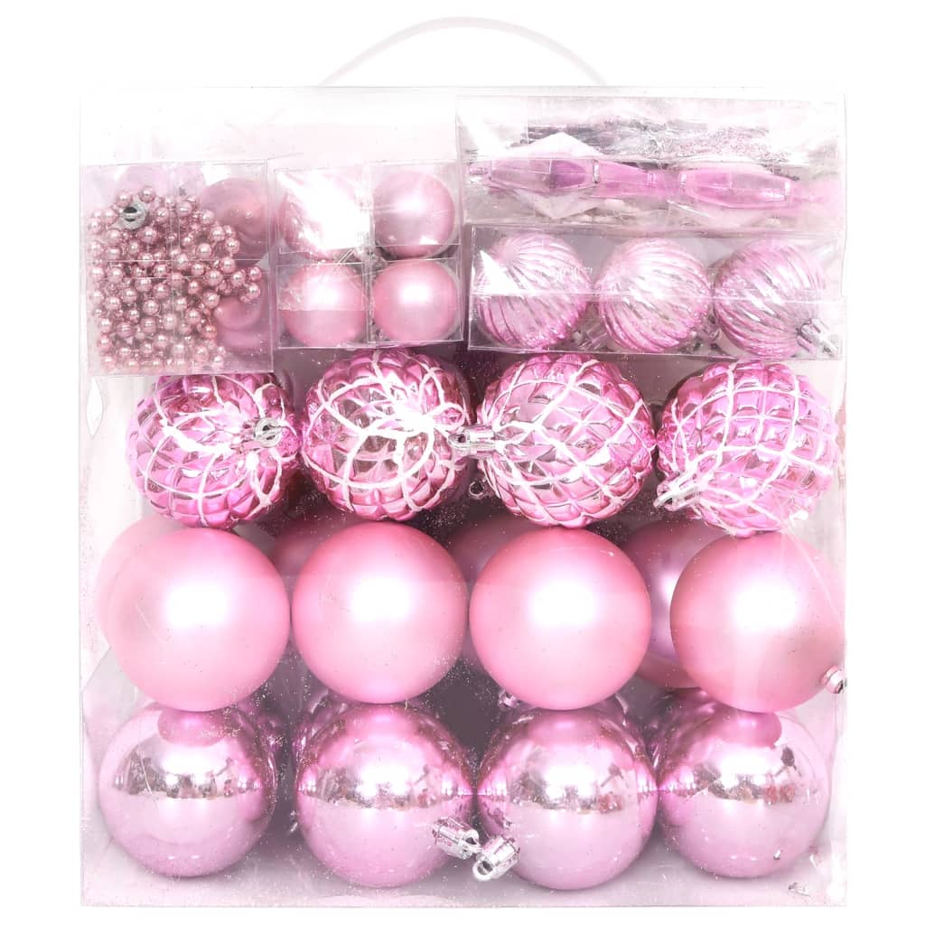 vidaXL Комплект коледни топки от 65 части розово/червено/бяло