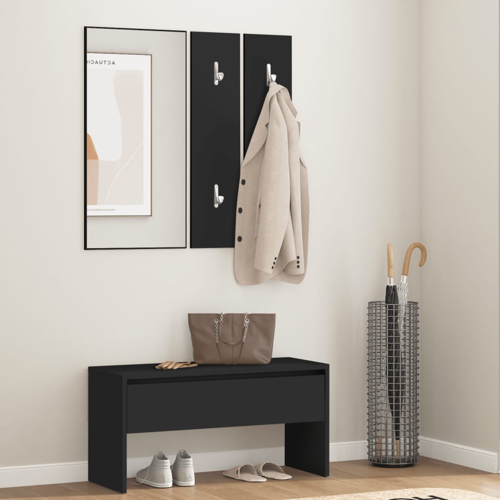 vidaXL Комплект мебели за антре, черни, инженерно дърво