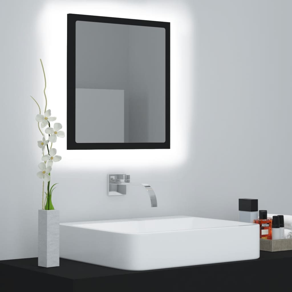 vidaXL LED огледало за баня, черно, 40x8,5x37 см, акрил