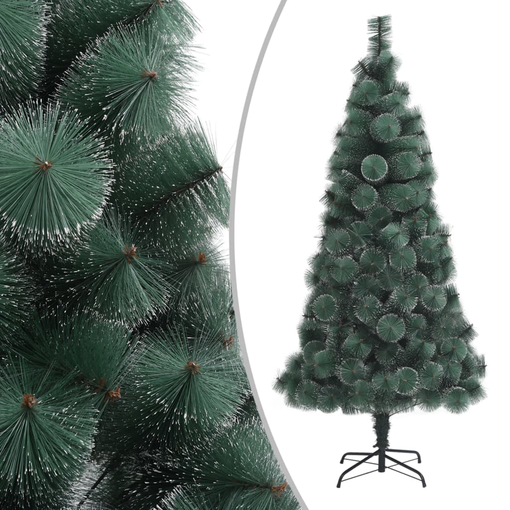 vidaXL Изкуствена коледна елха, LED и топки, зелена, 150 см, PVC и PE