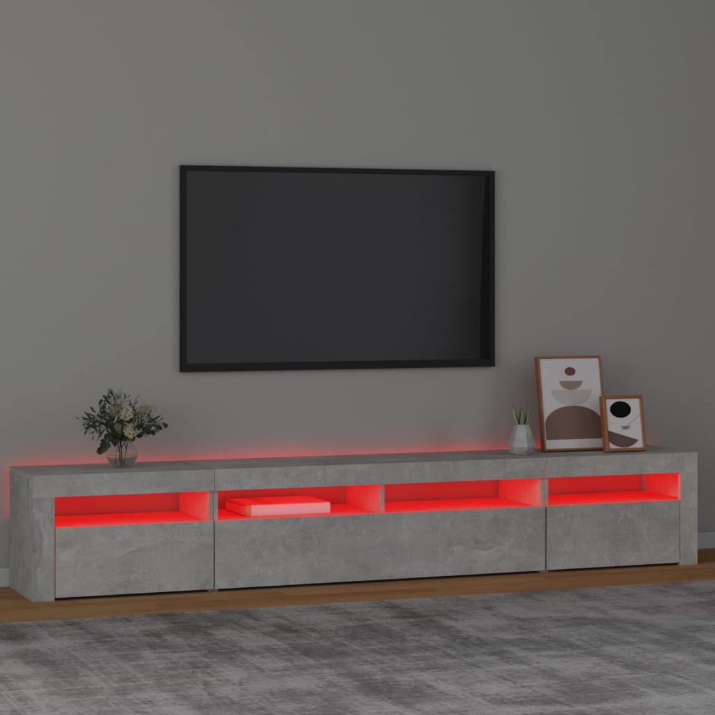 vidaXL ТВ шкаф с LED осветление, бетонно сив, 240x35x40 см
