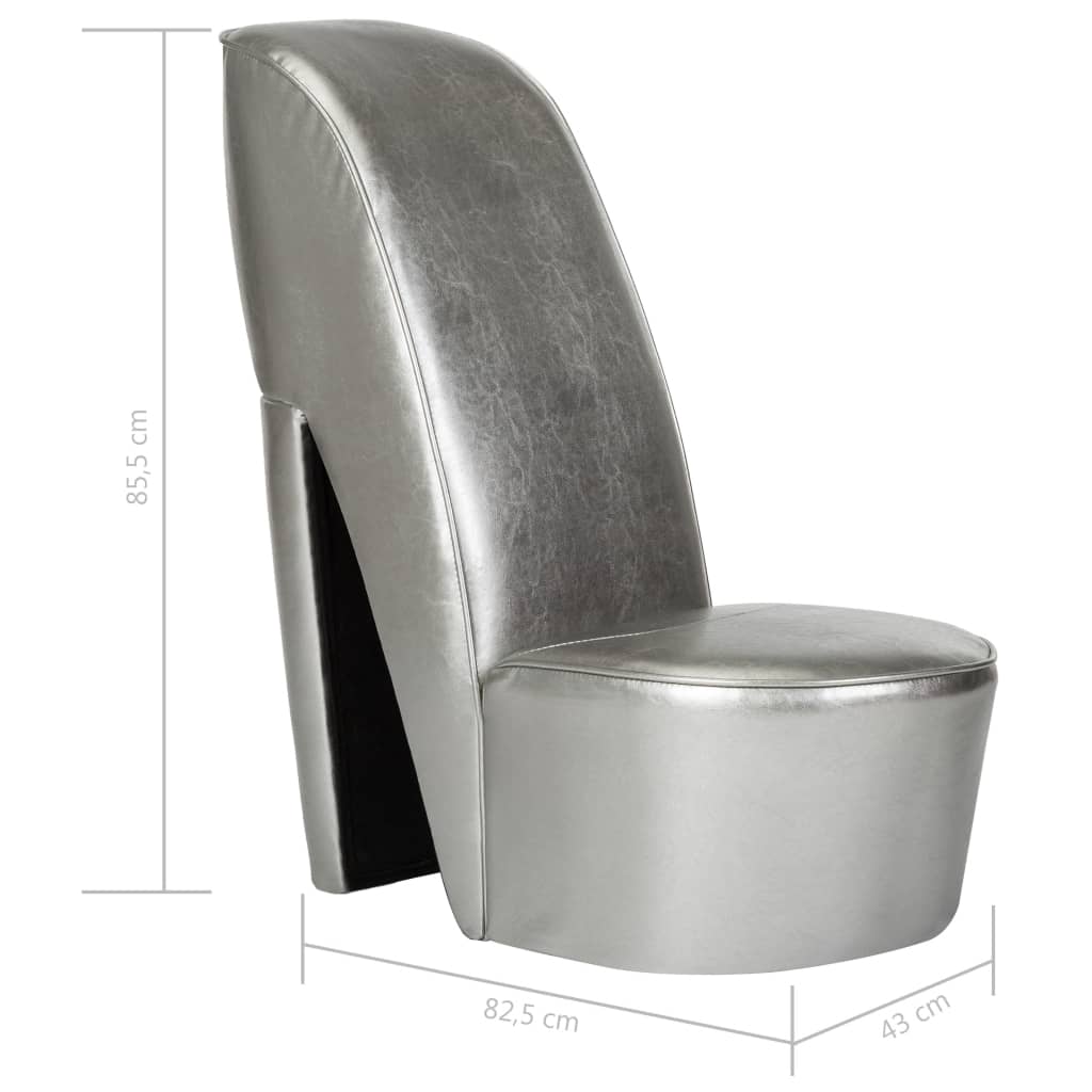 vidaXL Стол във форма на обувка на висок ток сребрист изкуствена кожа
