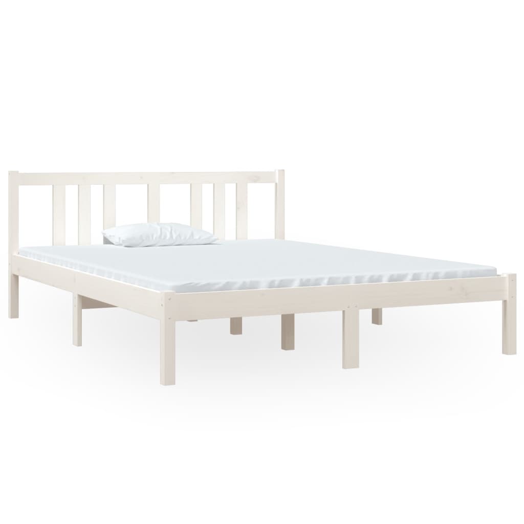 vidaXL Рамка за легло, бяла, масивно дърво, 140x190 см