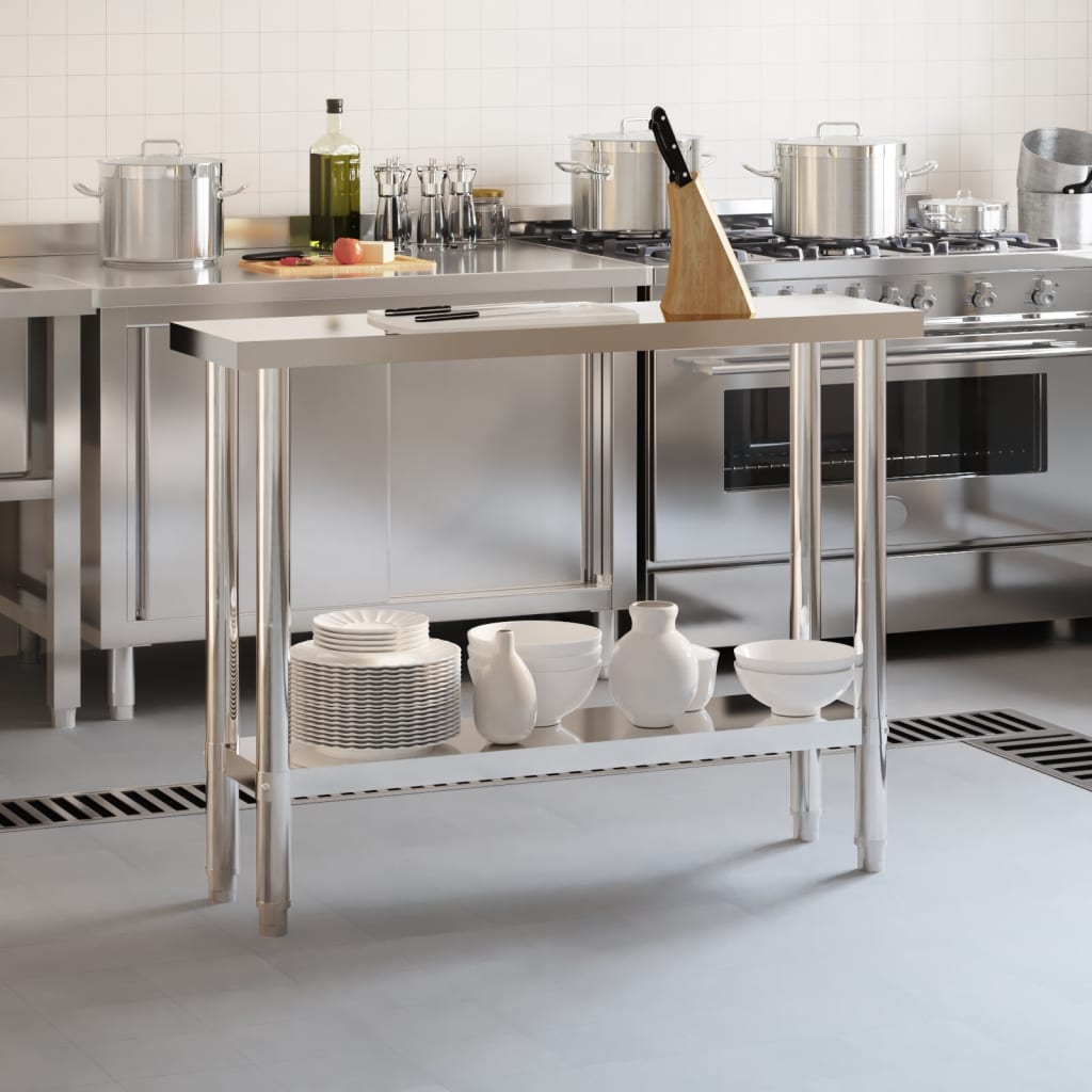 vidaXL Кухненска работна маса, 110x30x85 см, неръждаема стомана