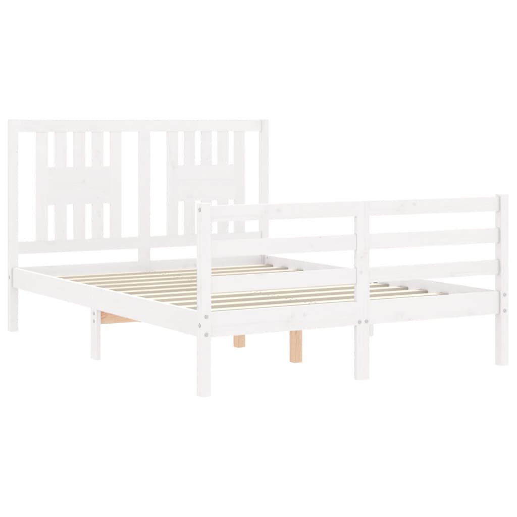 vidaXL Рамка за легло с табла бяла Small Double масивна дървесина