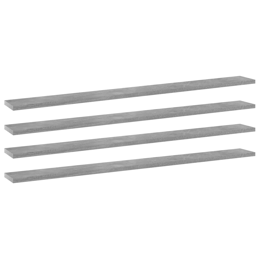 vidaXL Рафтове за етажерка, 4 бр, бетонно сиви, 100x10x1,5 см, ПДЧ