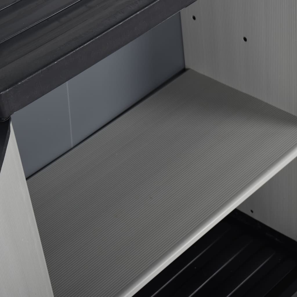 vidaXL Градински шкаф за съхранение с 1 рафт сиво-черен 68x40x85 см