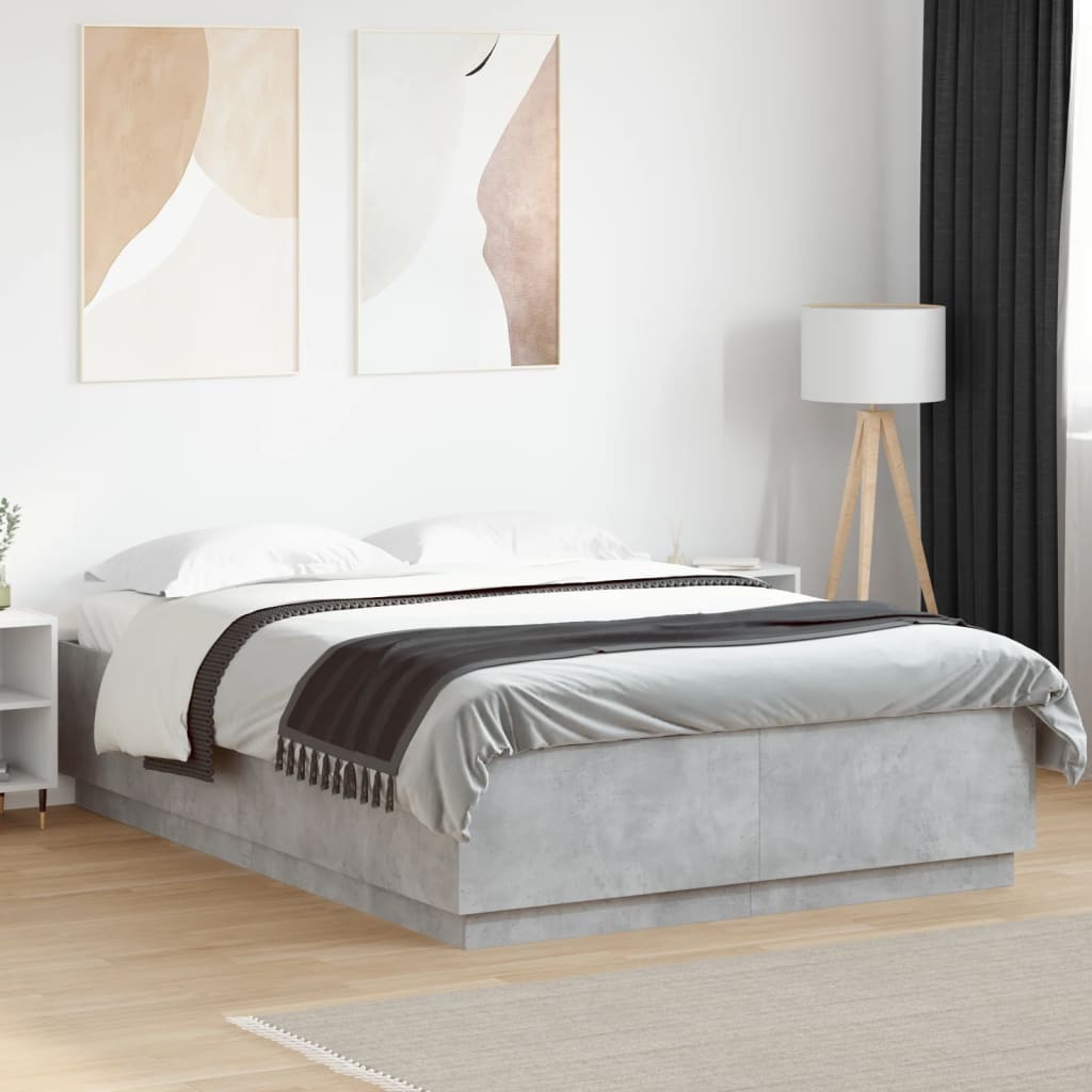 vidaXL Рамка за легло, бетонно сиво, 140x200 см, инженерно дърво
