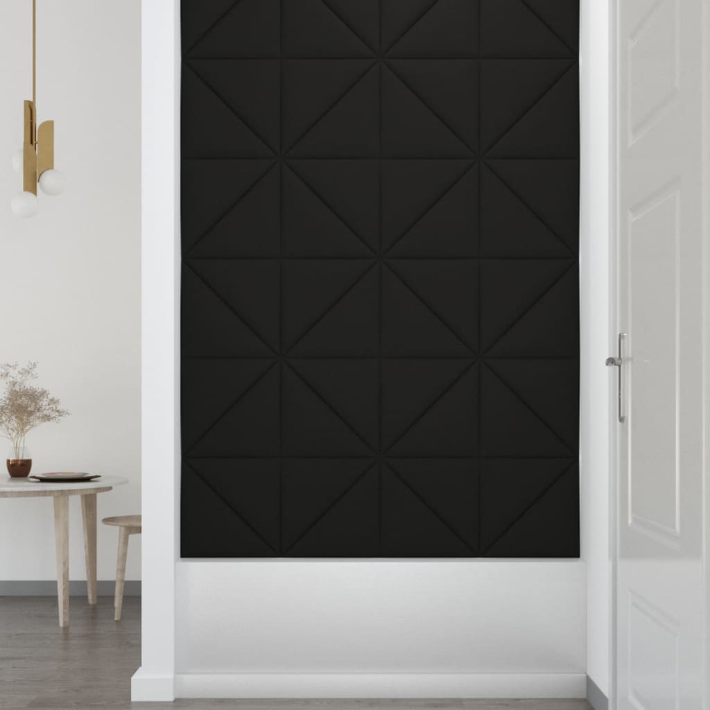 vidaXL Стенни панели, 12 бр, черни, 30x30 см, плат, 0,54 м²