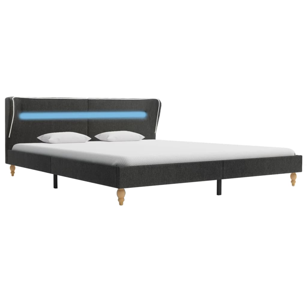 vidaXL Рамка за легло с LED, тъмносива, конопен плат, 160x200 см