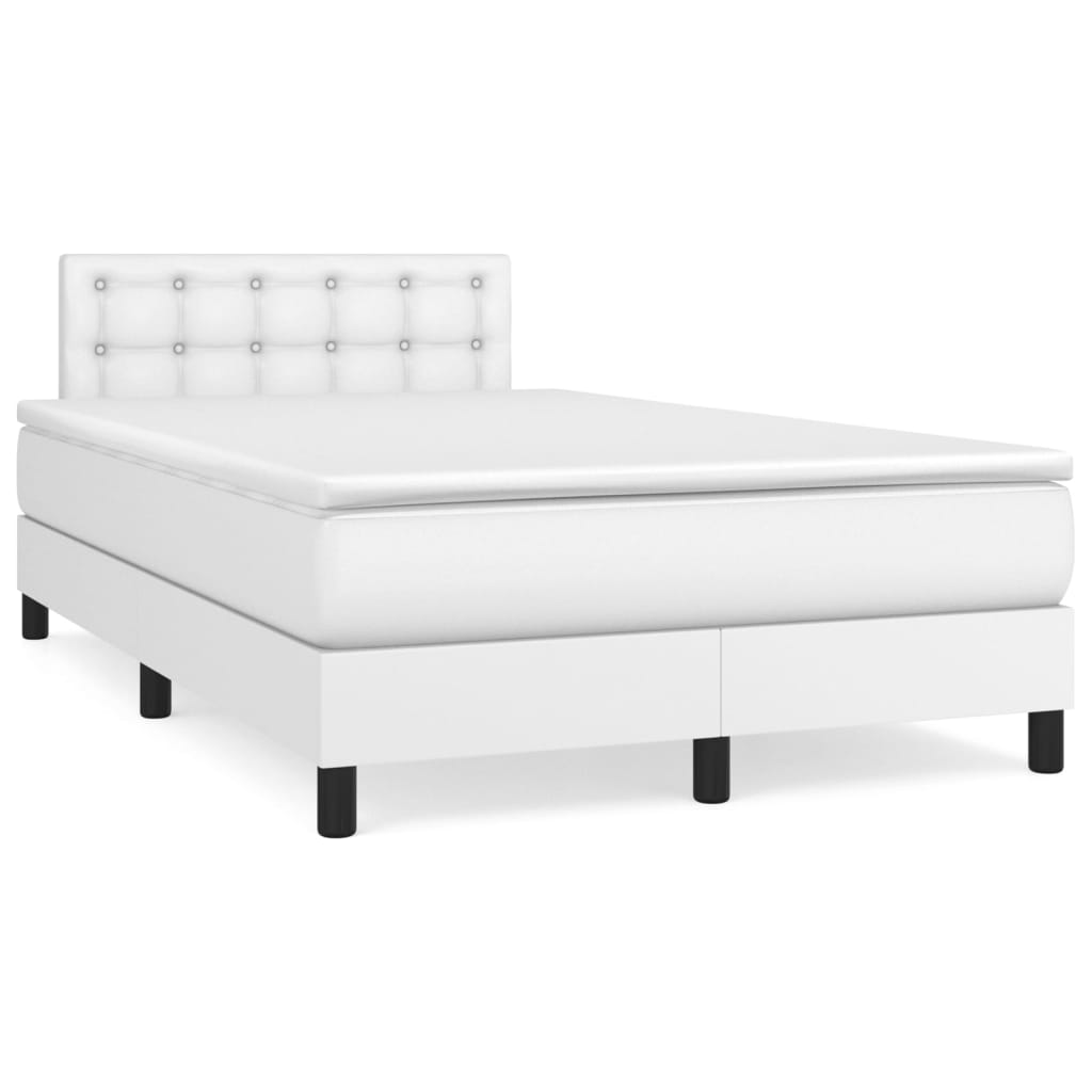 vidaXL Боксспринг легло с матрак, бяло, 120x200 см, изкуствена кожа