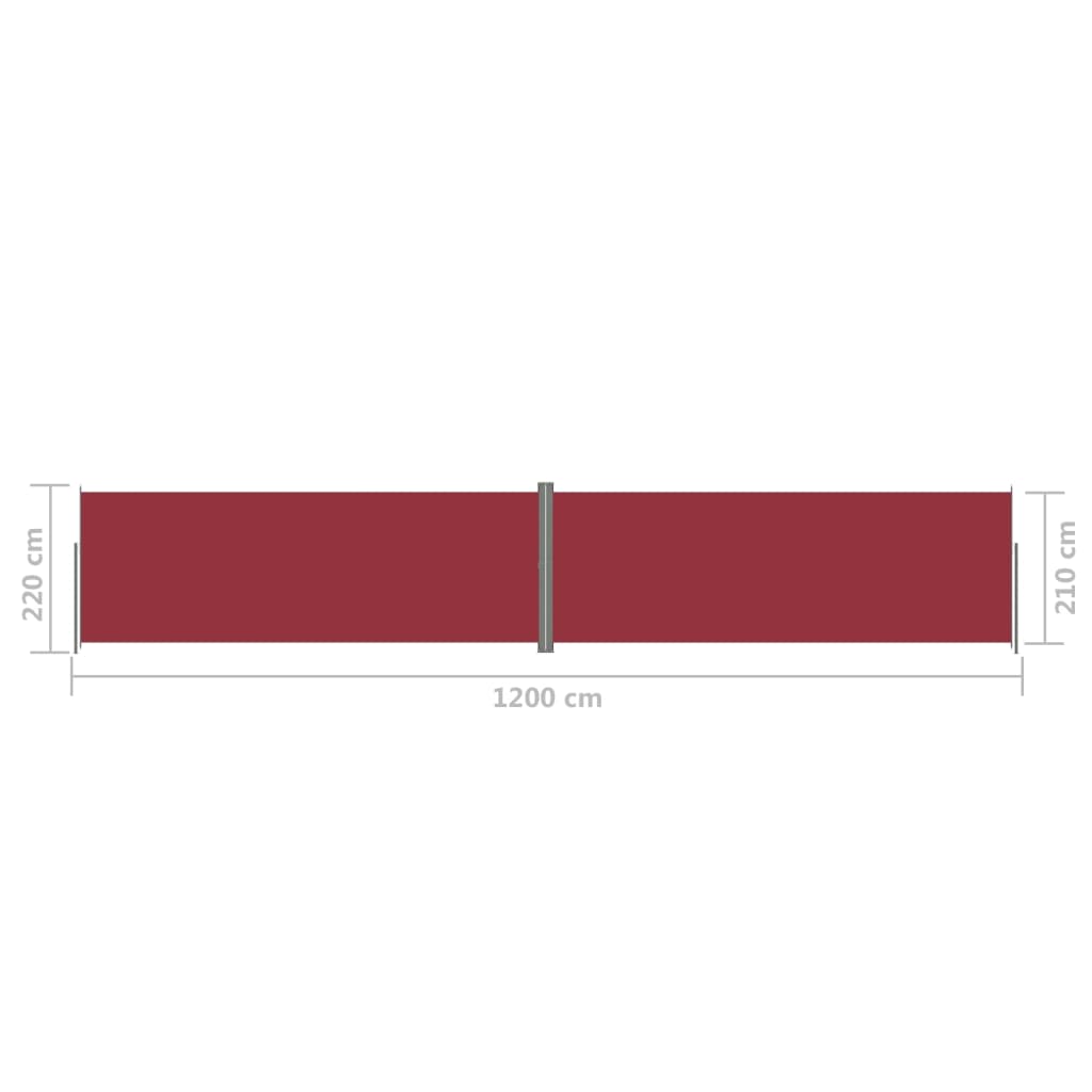 vidaXL Прибираща се странична тента, червена, 220x1200 см