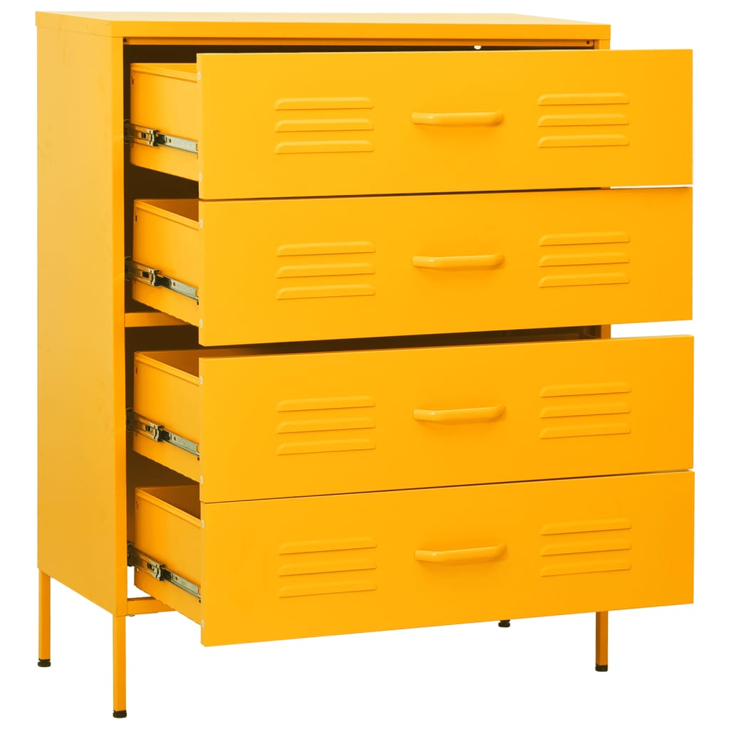 vidaXL Шкаф с чекмеджета, горчица жълто, 80х35х101,5 см, стомана