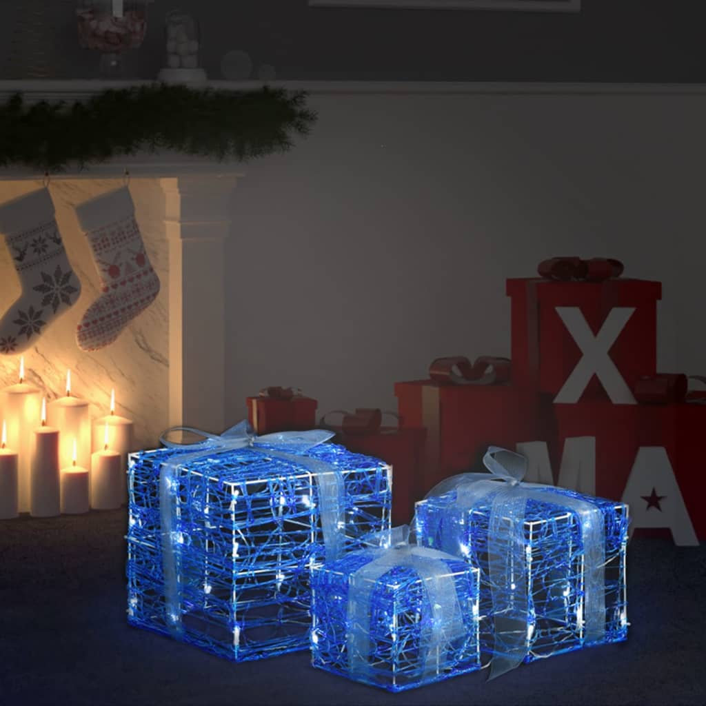 vidaXL Декоративни акрилни коледни подаръчни кутии, 3 бр, студено бяло