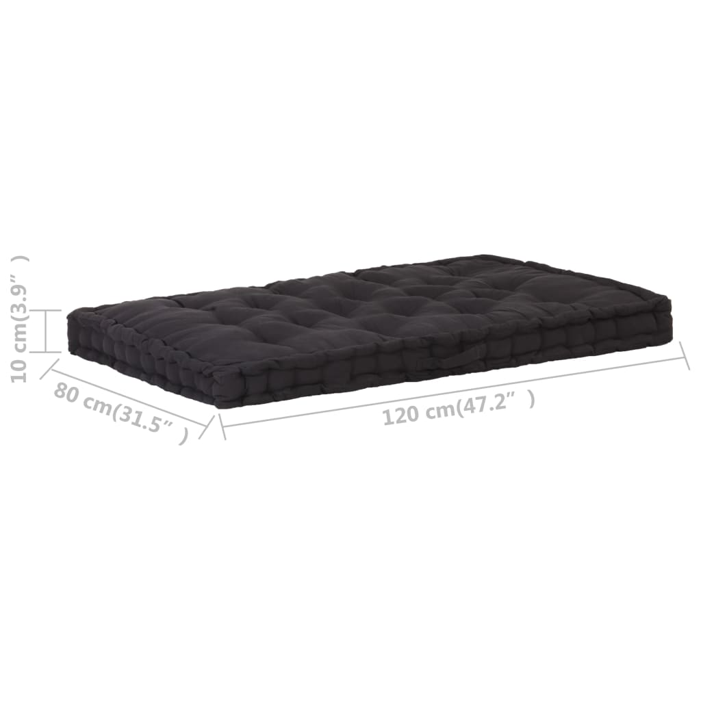 vidaXL Палетна възглавница за под, памук, 120x80x10 см, черна