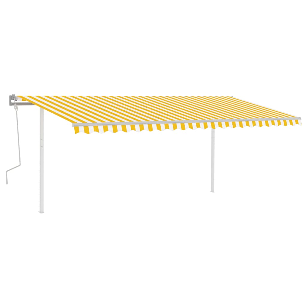 vidaXL Ръчно прибиращ се сенник с LED, 5x3,5 м, жълто и бяло