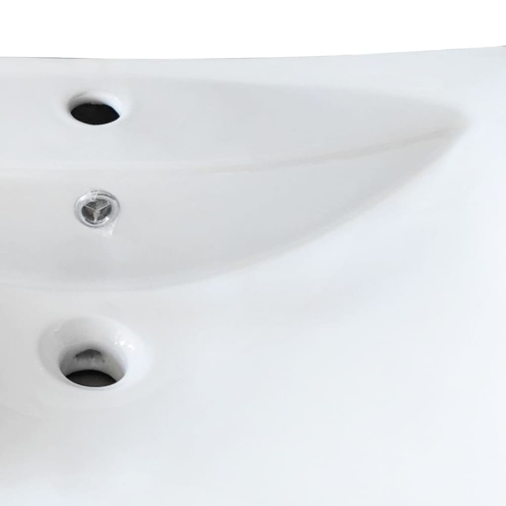 Луксозна керамична мивка с преливник и отвор за смесител, правоъгълна