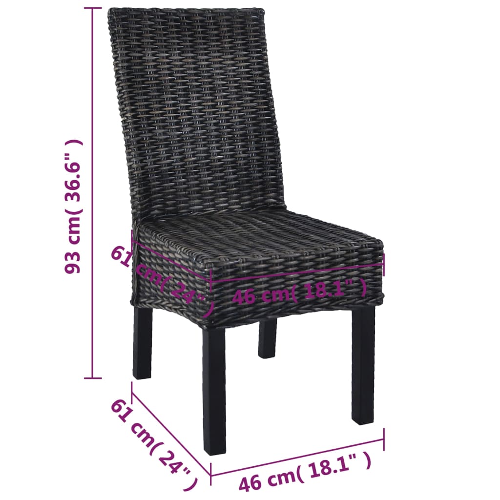 vidaXL Трапезни столове, 6 бр, черни, кубу ратан и мангова дървесина