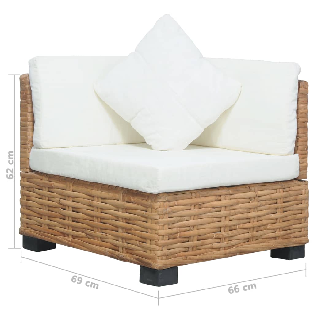 vidaXL Ъглов диван с възглавници, естествен ратан