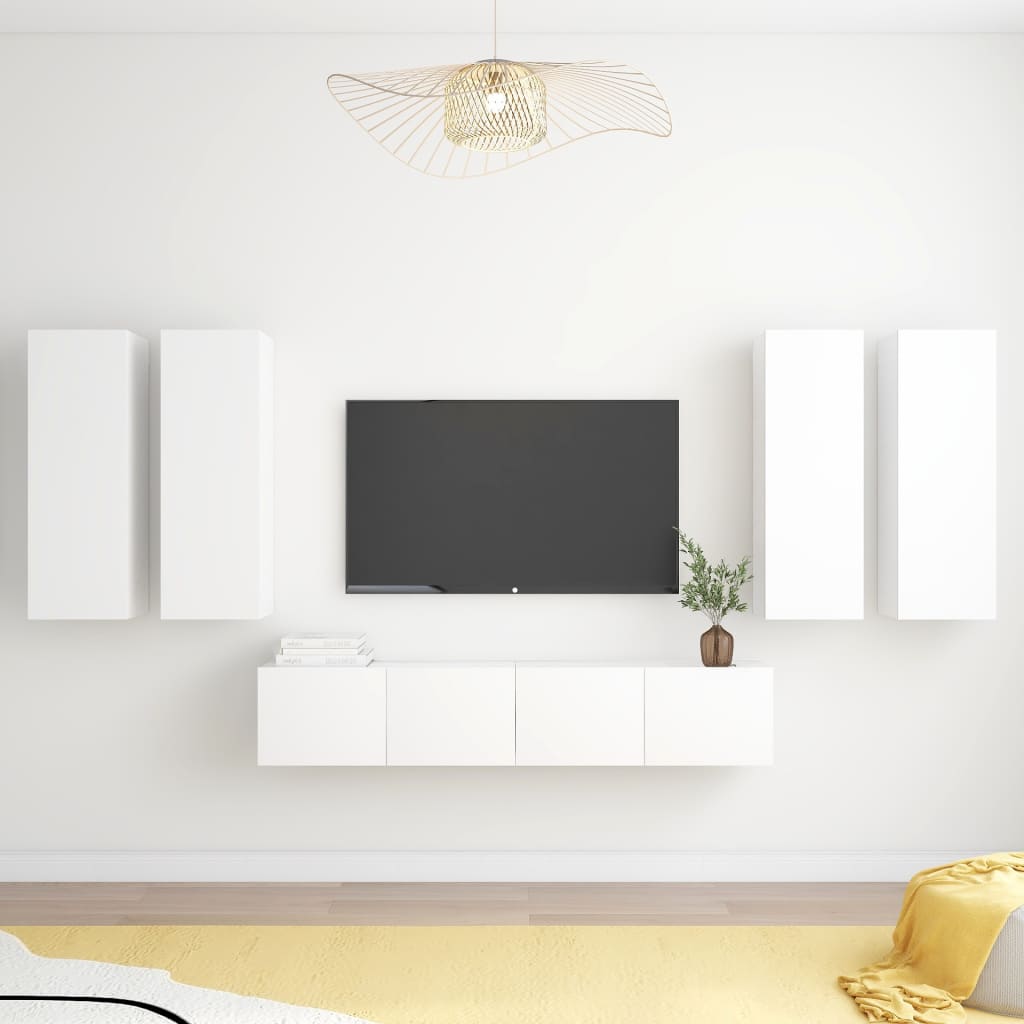 vidaXL Комплект ТВ шкафове от 6 части, бял, ПДЧ