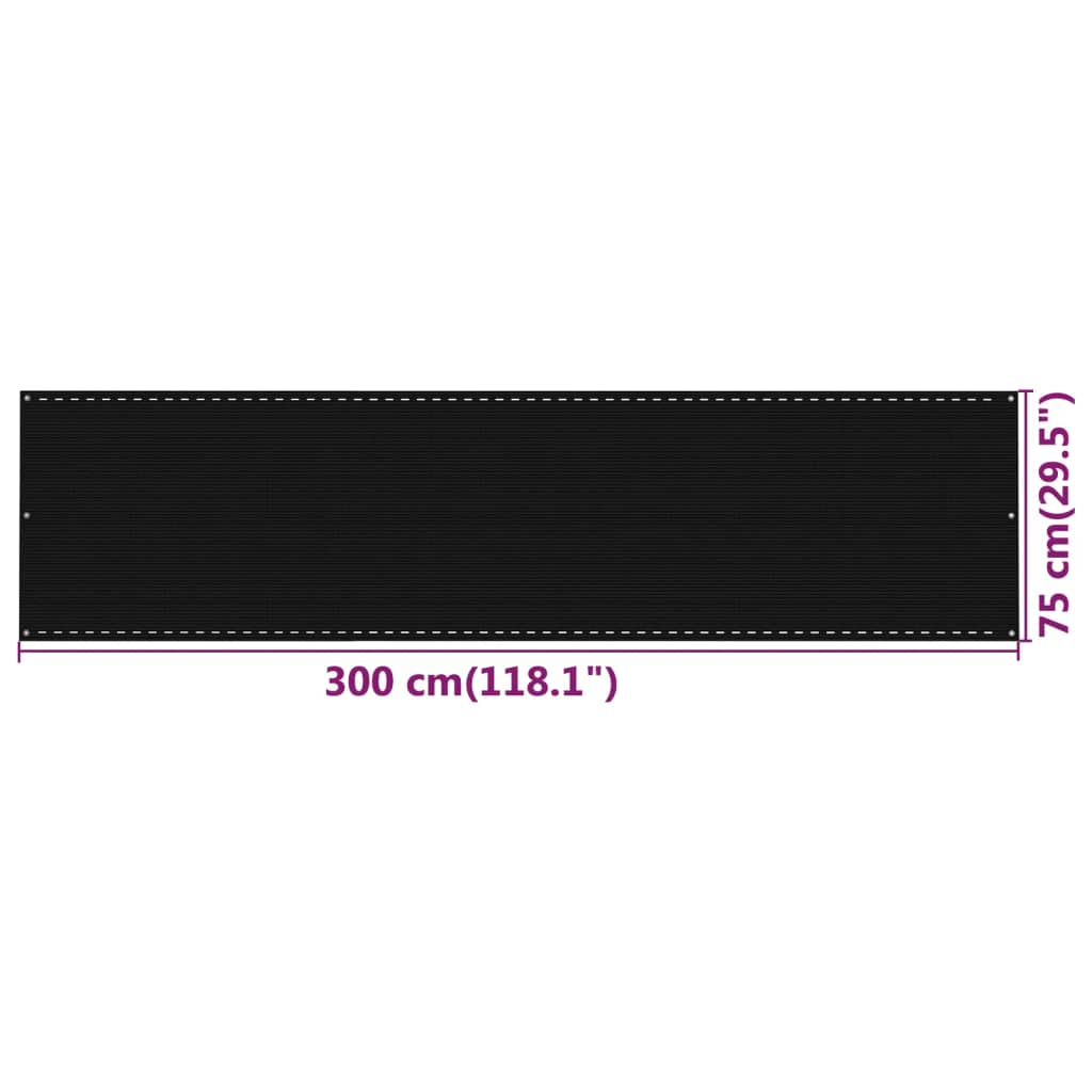 vidaXL Балконски параван, черен, 75x300 см, HDPE