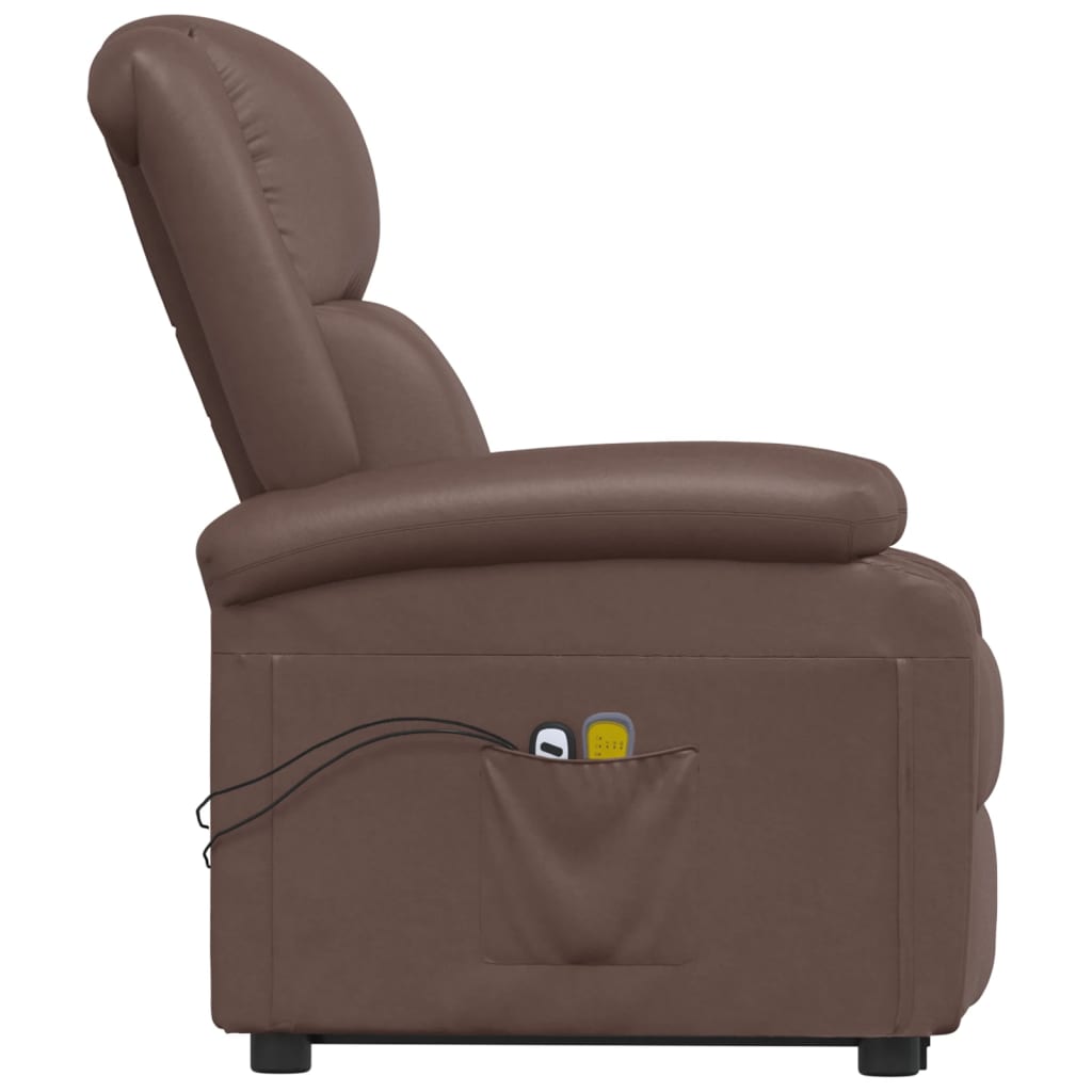 vidaXL Изправящ масажен стол, кафяв, изкуствена кожа