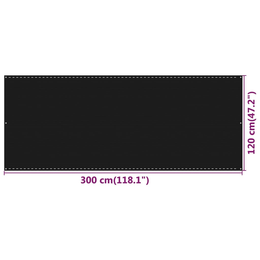 vidaXL Балконски параван, черен, 120x300 см, HDPE
