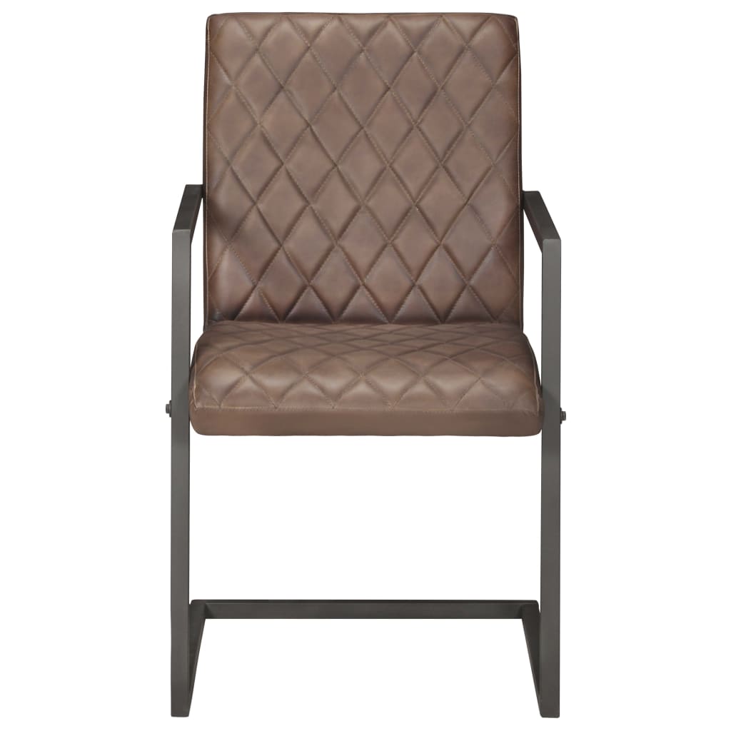 vidaXL Конзолни трапезни столове, 6 бр, кафяви, естествена кожа